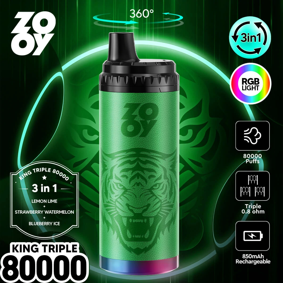 ZOOY King 80000パフ 3-in-1 使い捨て電子タバコ 画像3
