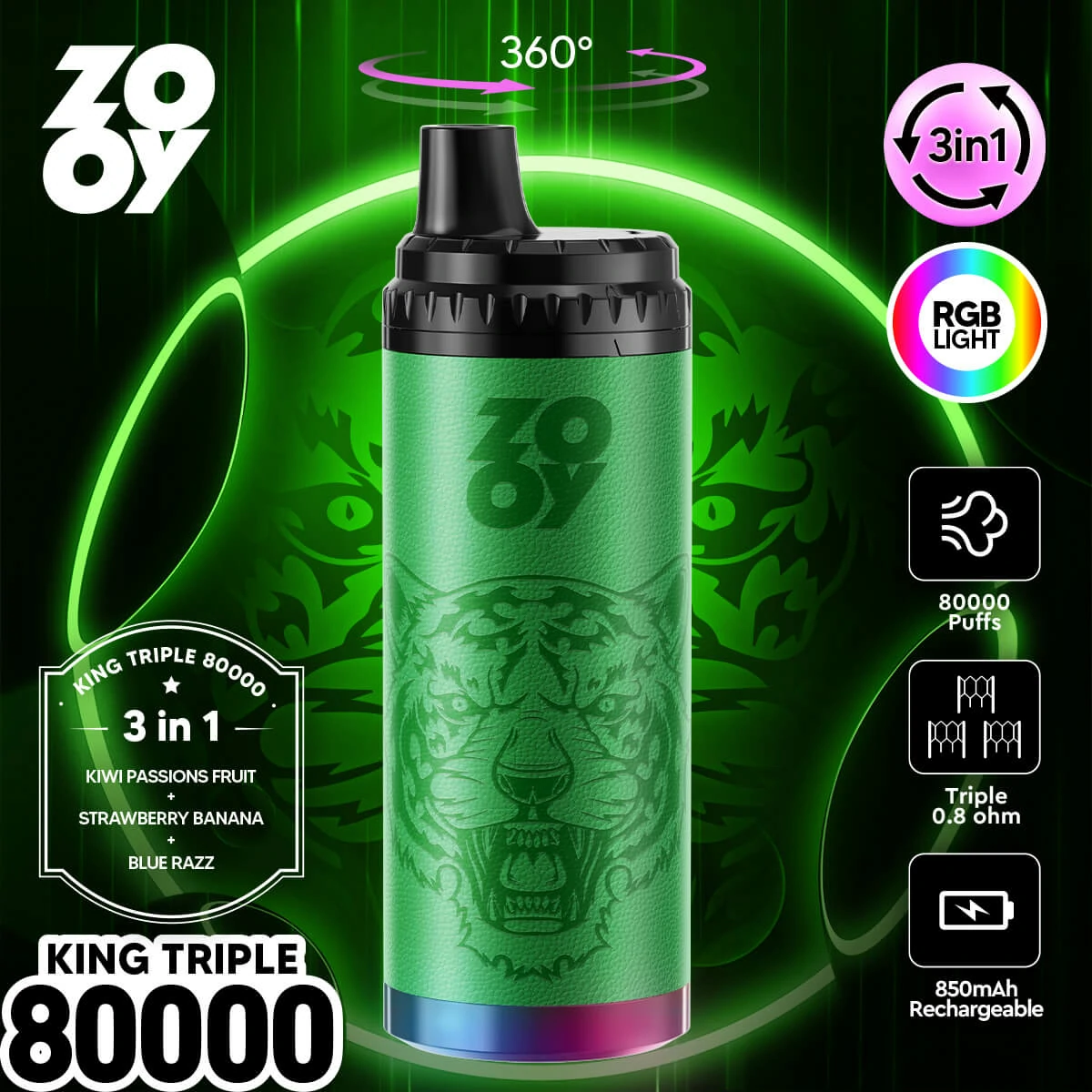 ZOOY King 80000パフ 3-in-1 使い捨て電子タバコ 画像9