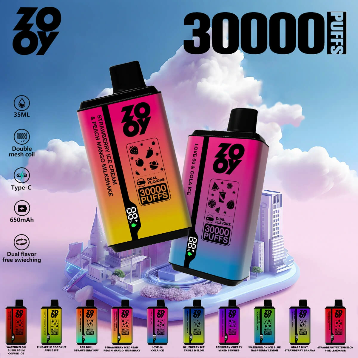 ZOOY Twins 30000パフ 2-in-1 使い捨て電子タバコ